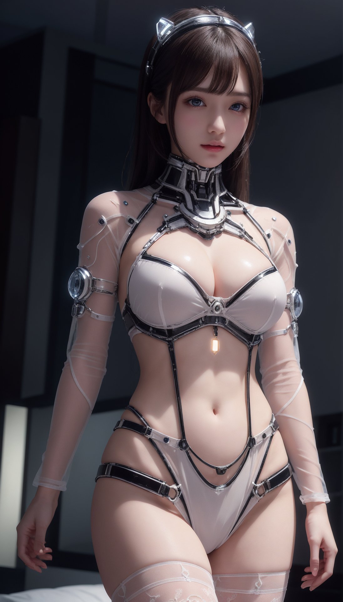 (best quality, masterpiece:1.2),ultra detailed,(photo realistic:1.4),solo,cute girl,upper body,(body illumination:1.4),sexaroid_of_mechagirl,<lora:MechaGirlSexaroid2024_v1-c:0.6>,