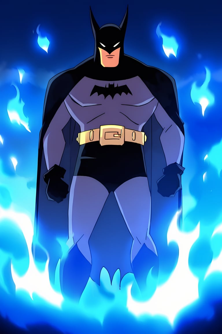 batman, batman_cc_style, solo, 1boy, male focus, cape, fire, mask, superhero, belt, bodysuit, gloves<lora:EMS-410711-EMS:1.000000>