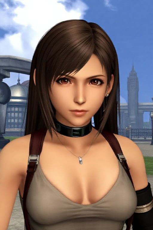 no antialiasing, low resolution , low poly 3d render, tifa ff7, playstation 2 gameplay,  ps2 style <lora:ps2-style:0.8>  <lora:Tifa_on_Flux:0.7>