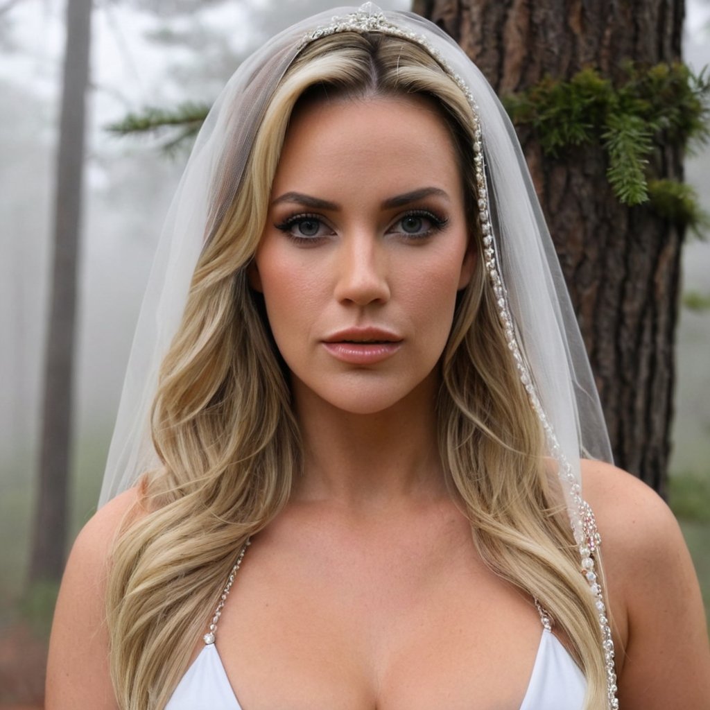 paige_spiranac, <lora:PaigeSpiranacXL:1>,long hair,  dress, jewelry, standing, outdoors, necklace, tree, nature, veil, scenery, forest, fog, ((perfect eyes, detailed eyes,realistic eyes)), ((sharp face, detailed face, realistic face, naturtal skin, realistic skin, detailed skin, pores))