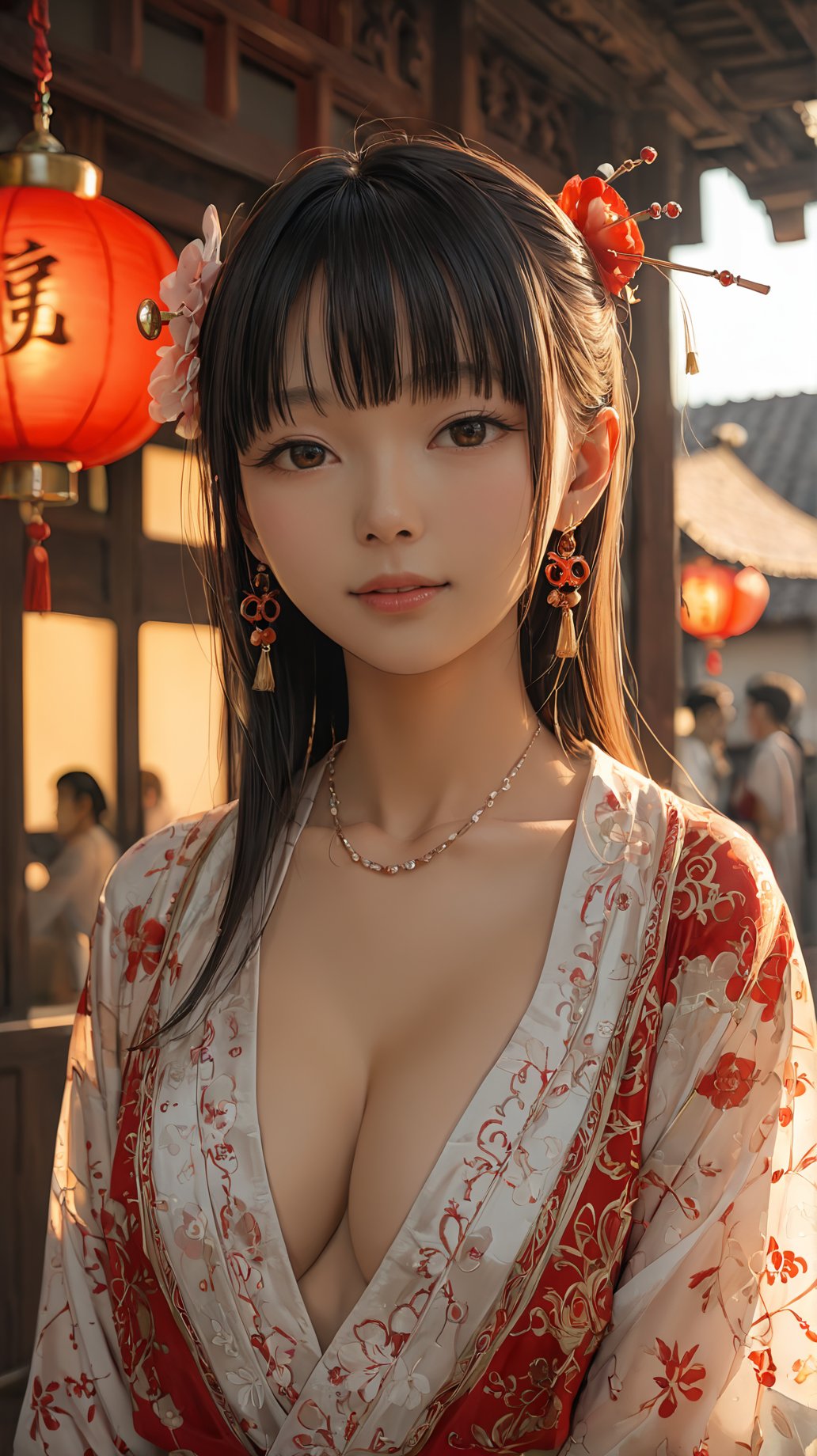 (hanfu:1.4),(score_9,score_8_up,score_7_up),18-year-old chinese hanfu girl,oval face,backlight,chinese hair pin,(cure smile:0.6),upper_body,(cleavage:0.6),