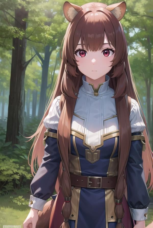 raphtalia, <lora:raphtalia-lora-nochekaiser:1>,raphtalia, animal ears, brown hair, long hair, raccoon ears, raccoon girl, raccoon tail, (red eyes:1.5), tail,BREAK arm garter, belt, brown belt, brown dress, dress, juliet sleeves, long sleeves, puffy sleeves, short dress,BREAK looking at viewer,BREAK outdoors, forest, nature, sun, sky, (cowboy shot:1.5),BREAK <lyco:GoodHands-beta2:1>, (masterpiece:1.2), best quality, high resolution, unity 8k wallpaper, (illustration:0.8), (beautiful detailed eyes:1.6), extremely detailed face, perfect lighting, extremely detailed CG, (perfect hands, perfect anatomy),