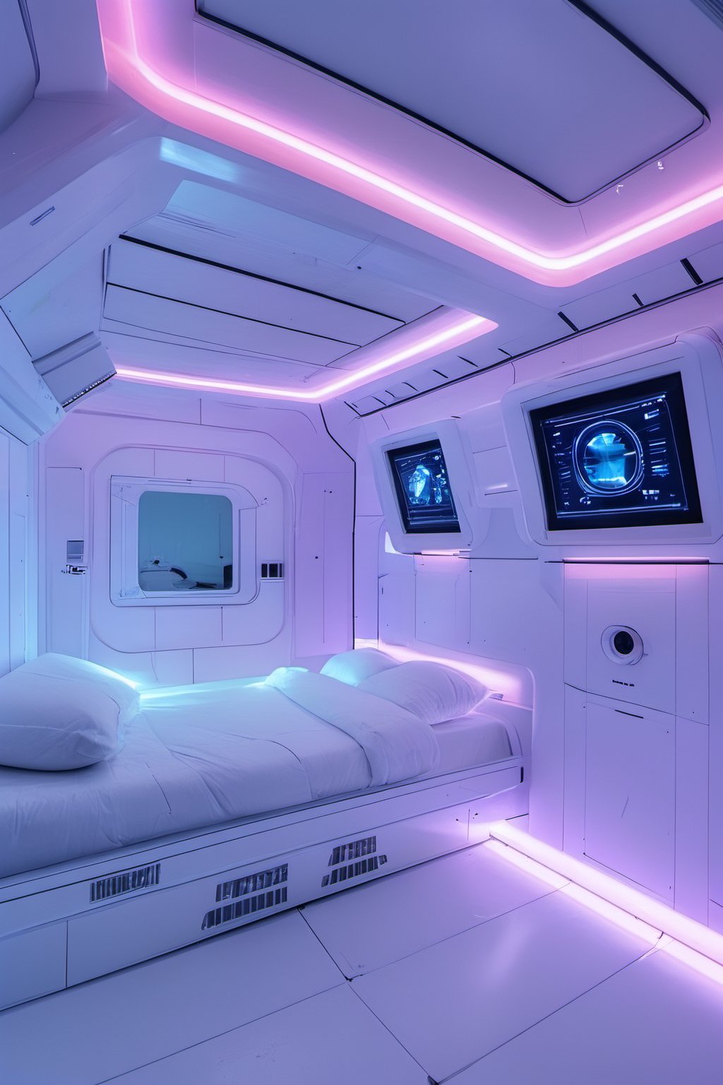 room,neon lights, bed, pillow, YZLS