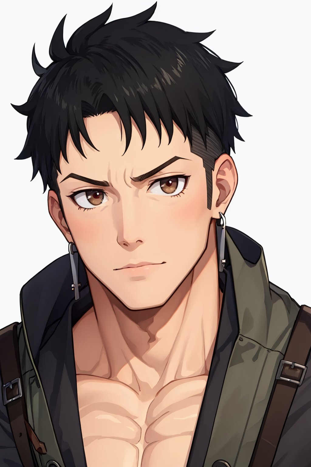 masterpiece,best quality, highly detailed, portrait,close-up,upper body,akitaru oubi,muscular male,bara<lora:akitaru_oubi:1>,simple background,white background,