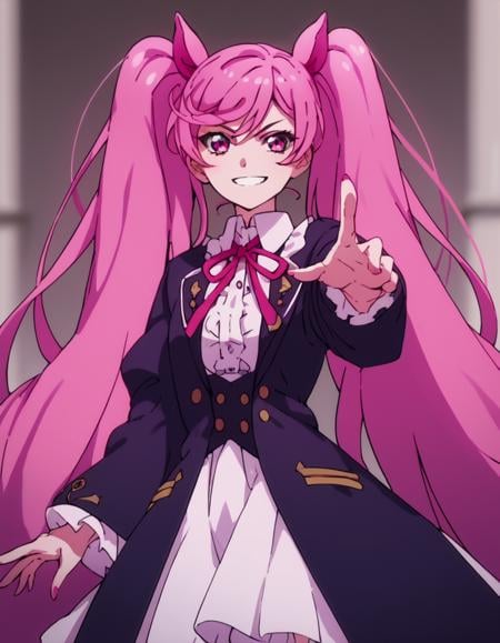 score_9, score_8_up, score_7_up, score_6_up, score_5_up, score_4_up, source_anime, , Ilvia, twintails, very long hair, pink hair, pink eyes,   soft smile, action pose