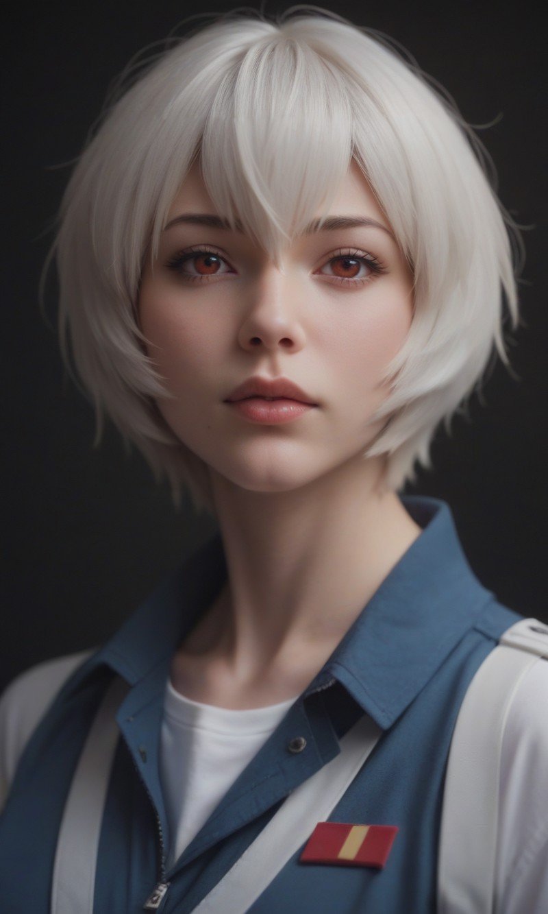 score_9, score_8_up, score_7_up, best quality, masterpiece, realistic, Rei Ayanami, mysterious pilot, white hair, red eyes