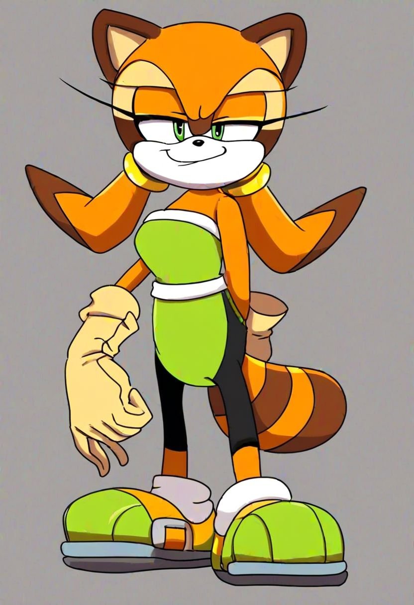 1girl, full body view, smirking, female furry, orange fur, smug face, Marine the raccoon (sonic),