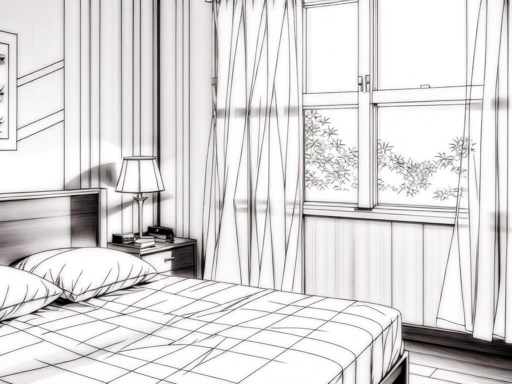 monochrome, no humans, bedroom,   <lora:Lineart_style_v1.0:-0.5>