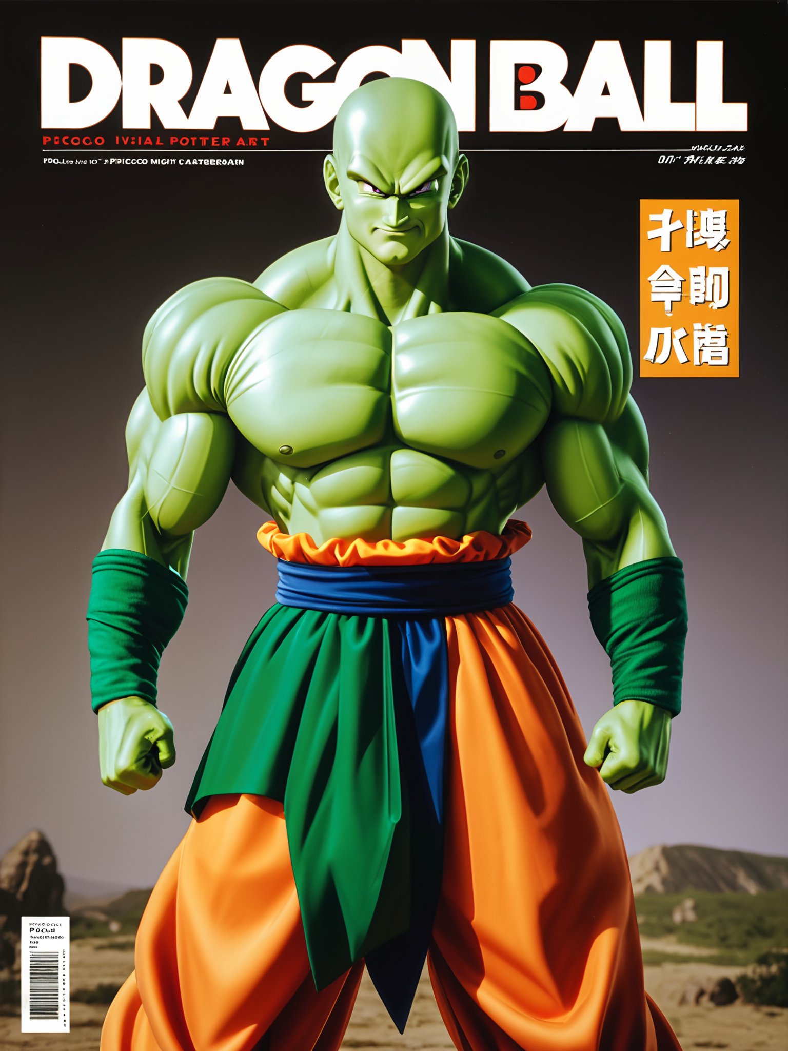 (masterpiece, best quality:1.2),Piccolo,dragon ball,1boy,male focus,solo,A shot with tension,(Visual impact,giving the poster a dynamic and visually striking appearance:1.2),impactful picture,(masterpiece, best quality:1.2),offcial art,colorful,splash of color,movie perspective,advertising style,magazine cover,a photograph of Piccolo from Dragon Ball Z,dressed in night clothes,