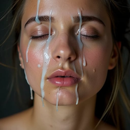 Cum splattered across woman's face.