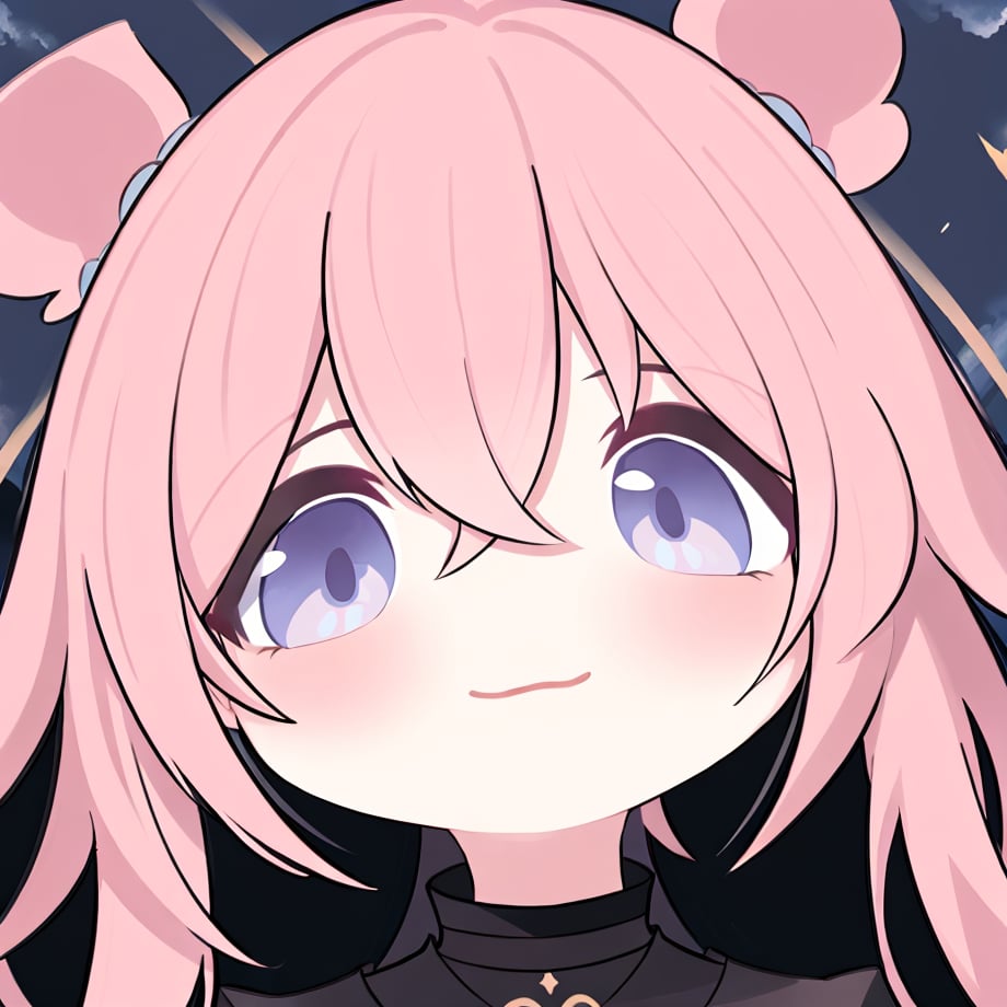 highres,starry_background,no out of frame,((((full head)))),((masterpiece)),best quality,1girl,chibi style,1girl,hair between eyes,hair ornament,one side up,light smile,solo,((masterpiece)),((masterpiece)),(eyes), <lora:YG可爱大头表情包:0.85>,