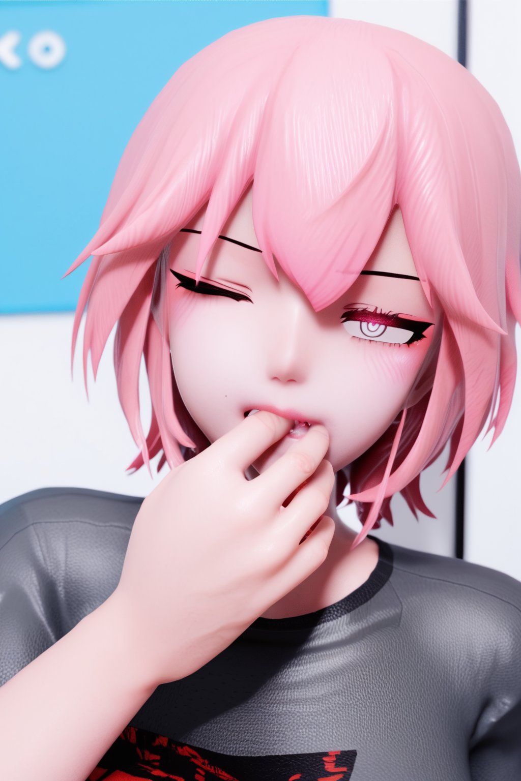 score_9, score_8_up, score_7_up, nyakumi, 3d, 1girl, tomboy, pink hair, silver eyes, shor hair, sleepy, hand on mouth, wink<lora:EMS-434230-EMS:1.000000>