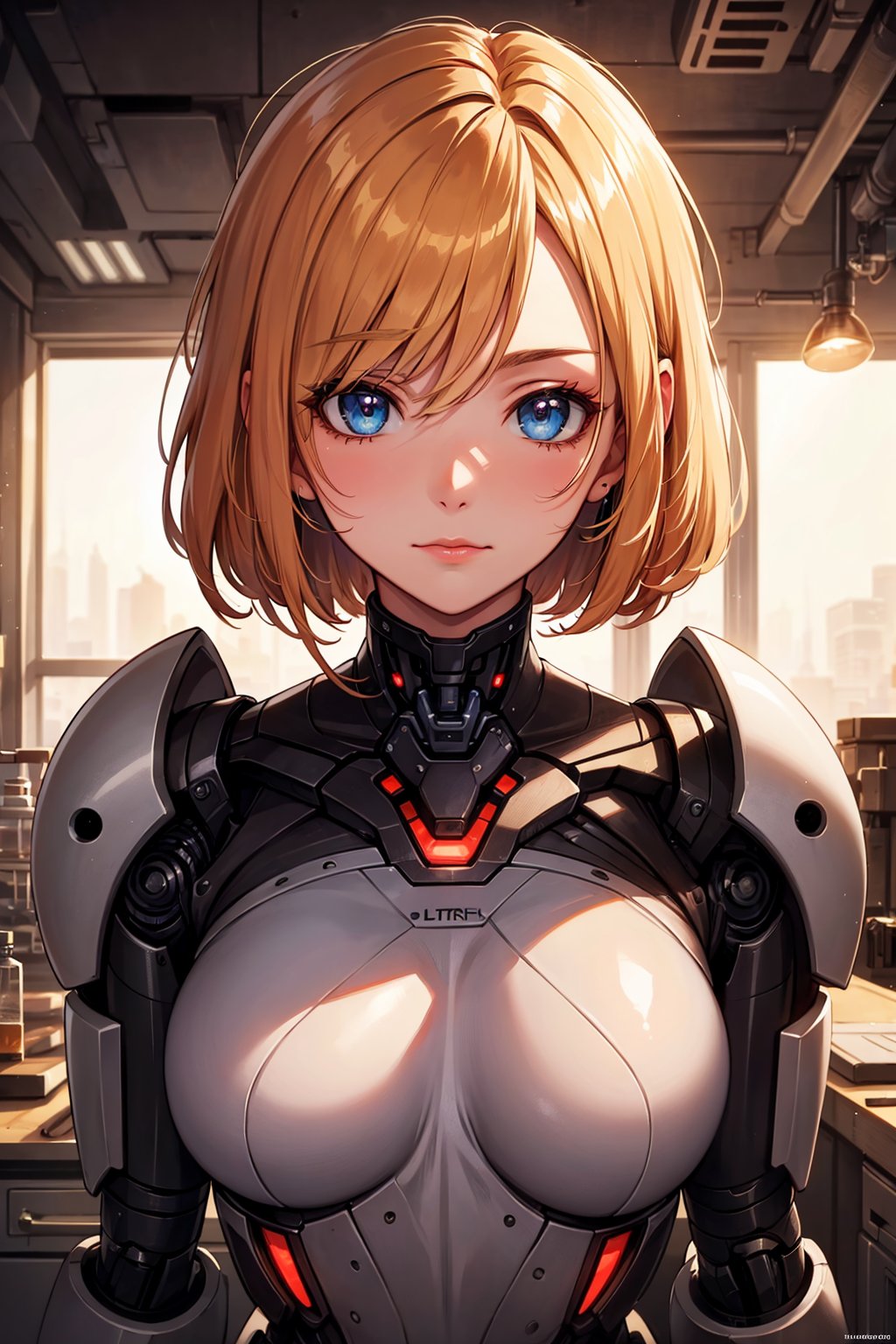 (masterpiece, best quality, ultra-detailed, bloom:1.2),complex,sharp focus,highly detailed artwork,cinematic lighting,highly detailed background,(detailed eyes),robotic girl,laboratory,indoors,soft lighting,detailed lighting,