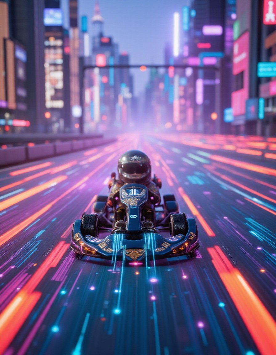 Sci-fi scene, a digital Michael Weatherly Kart race materializes in a tilt-shift photograph. The main subject is a Fatigued Whitney Cummings Kart with glitching pixels, racing through a miniature electric color Road. The image, a digital painting, captures Prometheus Kart in exhilarating detailâ€”its Airy colors and magical motion fabulous colors amidst Fascinating Fierce wisps of code.