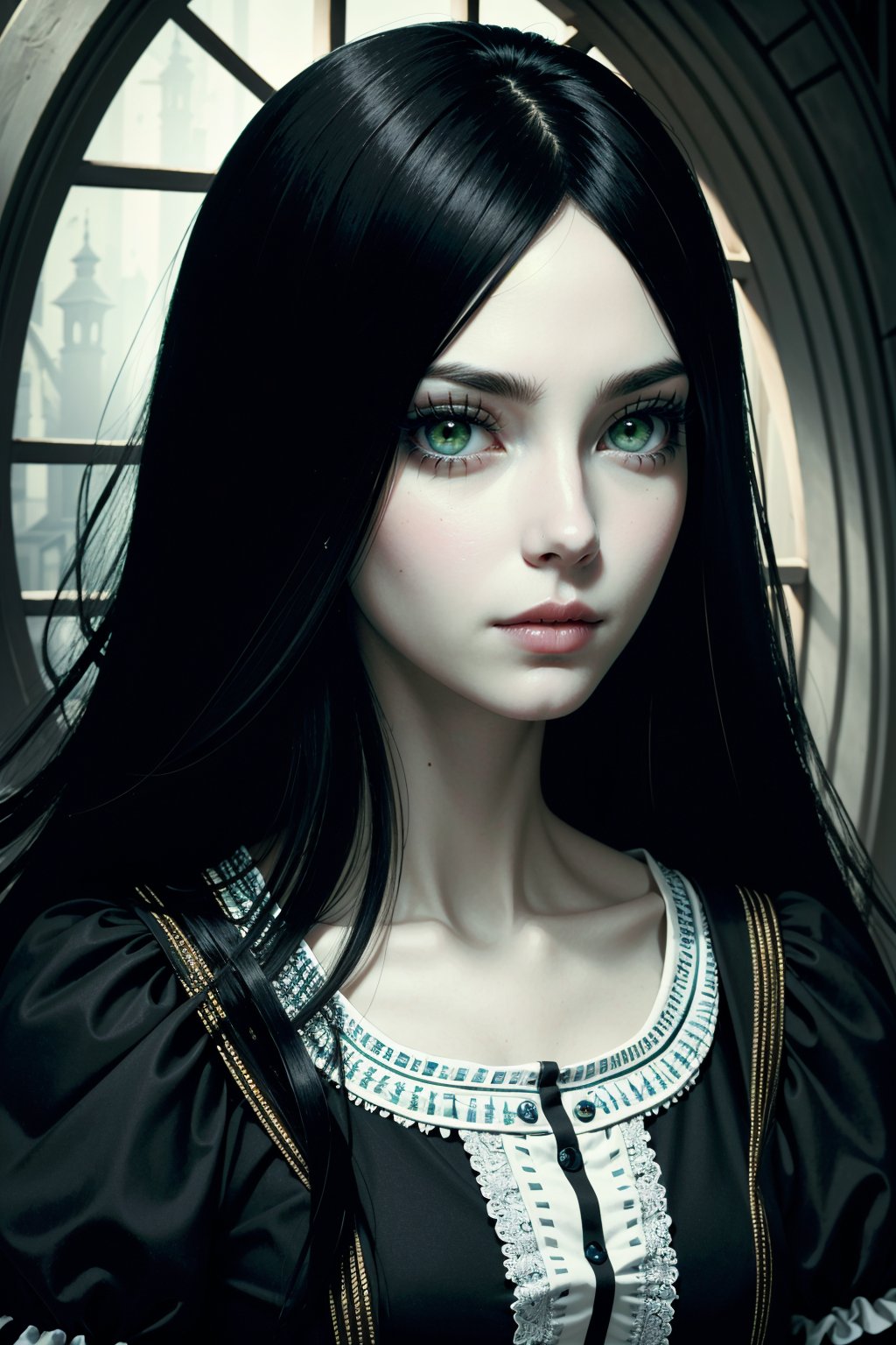 ((ultra detailed, masterpiece, best quality))<lora:AliceMadness:0.8>AliceMadness, 1girl, long hair, black hair, green eyes, portrait