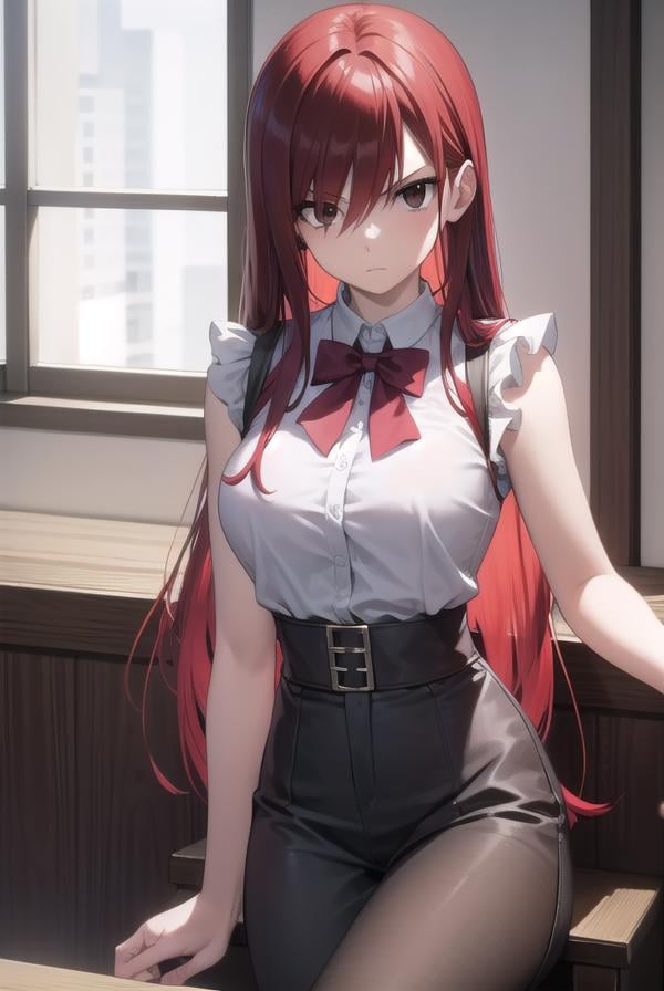 erzascarlet, <lora:erza scarlet v2-lora-nochekaiser:1>,erza scarlet, long hair, (red hair:1.5), hair between eyes, (brown eyes:1.7),BREAK skirt, shirt, bow, boots, sleeveless, sleeveless shirt, tattoo, white shirt, frills,BREAK indoors, guild, bar,BREAK looking at viewer,BREAK <lyco:GoodHands-beta2:1>, (masterpiece:1.2), best quality, high resolution, unity 8k wallpaper, (illustration:0.8), (beautiful detailed eyes:1.6), extremely detailed face, perfect lighting, extremely detailed CG, (perfect hands, perfect anatomy),