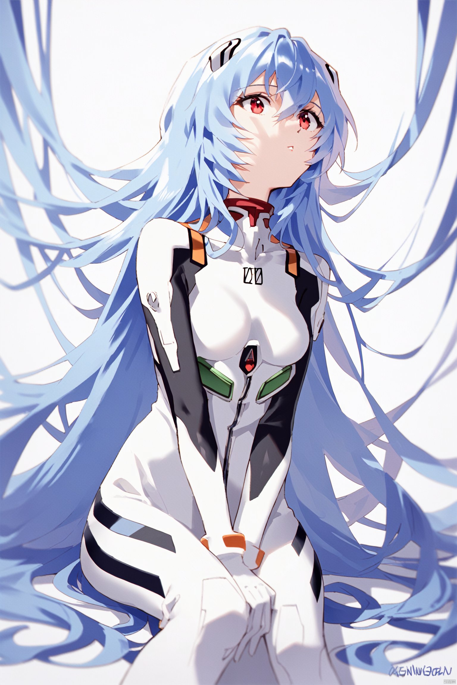 score_9, score_8_up, score_7_up, score_6_up,jijia, 2d, anime, neon genesis evangelion, 1girl, long hair, solo, plugsuit, very long hair, red eyes, ayanami rei, white bodysuit, sitting, bodysuit, breasts, wariza, hair between eyes, absurdly long hair, interface headset, blue hair, medium breasts, bangs, white background, parted lips, looking up, pilot suit, between legs<lora:EMS-348601-EMS:0.800000>