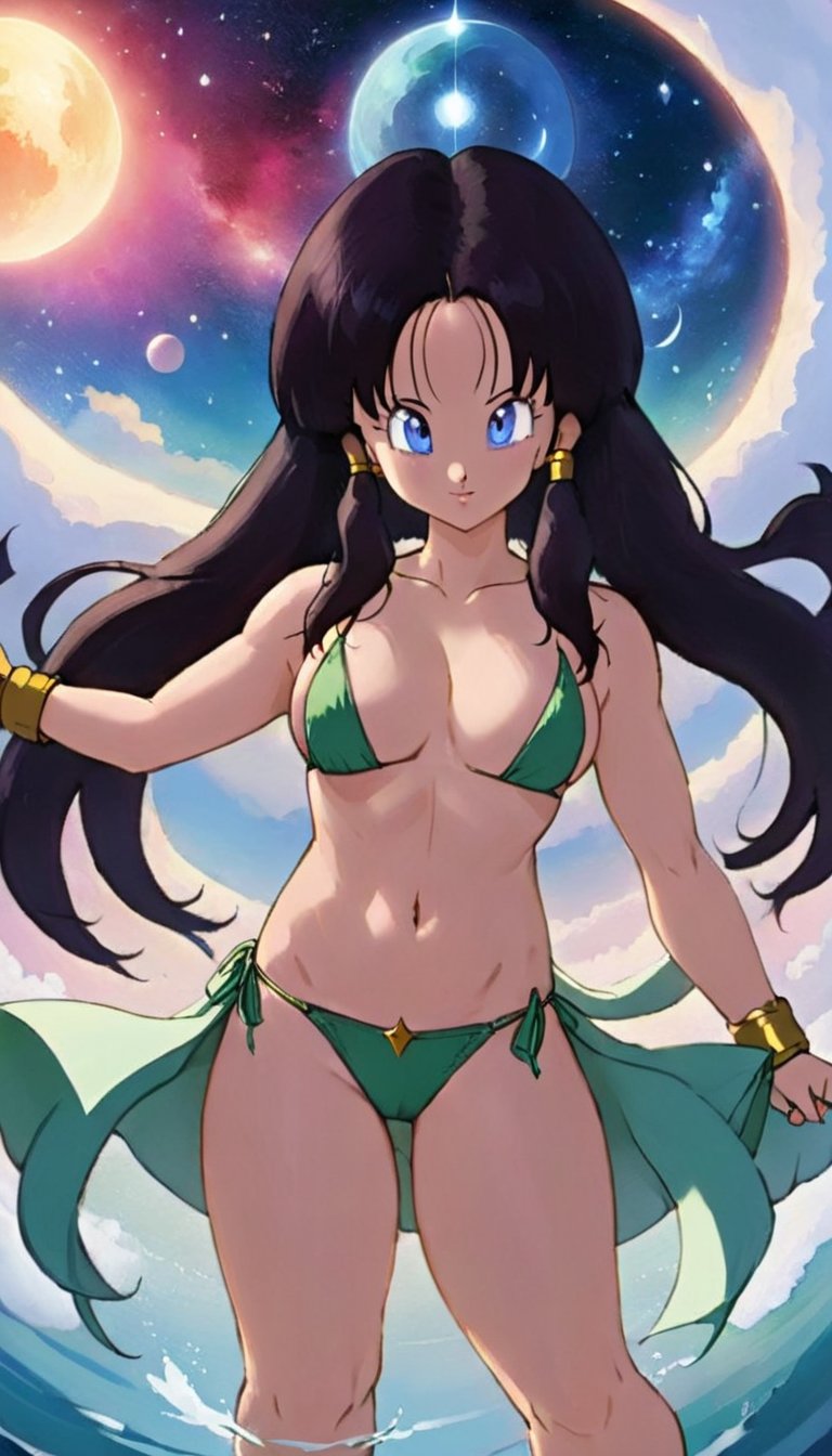 ethereal fantasy concept art of  <lora:VidelDBXL:.9>videl  <lora:SexyConiAI:.6>sexyai 1girl, bikini . magnificent, celestial, ethereal, painterly, epic, majestic, magical, fantasy art, cover art, dreamy