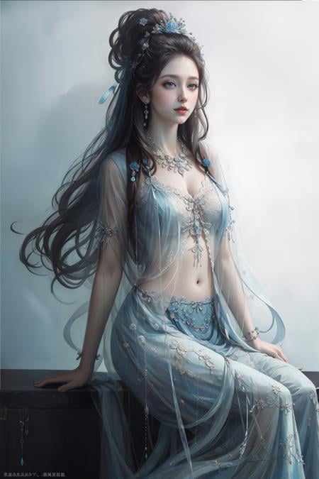 ,(((masterpiece,best quality))),((good structure,Good composition,good atomy)), ((clear, original,beautiful)),1girl,long hair,( white blue theme:1.3),qingsha,seecolor, <lora:EMS-29104-EMS:0.8>, <lora:EMS-15863-EMS:0.2>