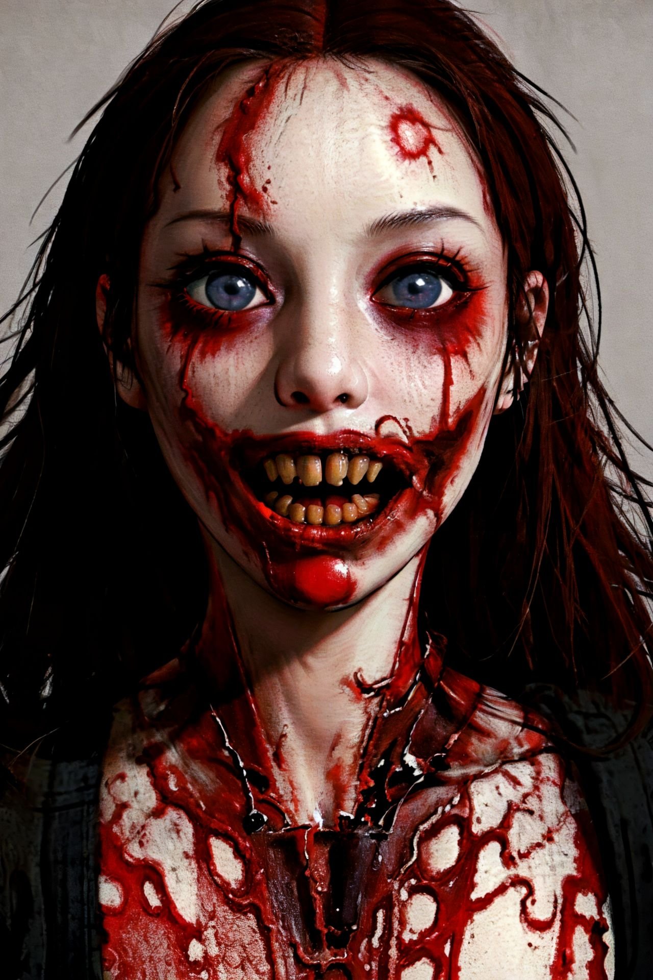 1girl, scarry eyes,  bloody, horror (theme), masterpiece, high quality, realistic, detailed, 8k, <lora:Scary_face:0.6>