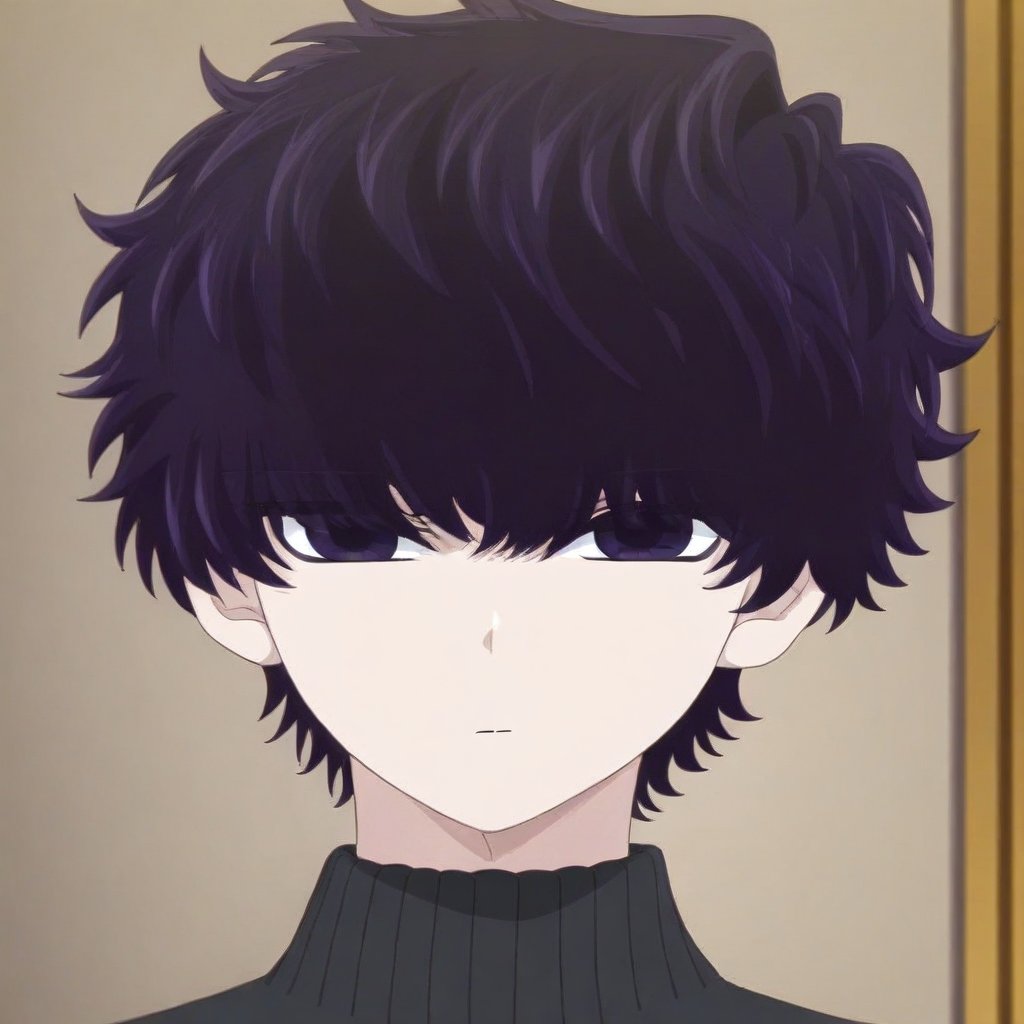 black socks, short hair, dark purple hair, pants, male focus, dark purple eyes, Pupils have no highlights, closed mouth, 1boy