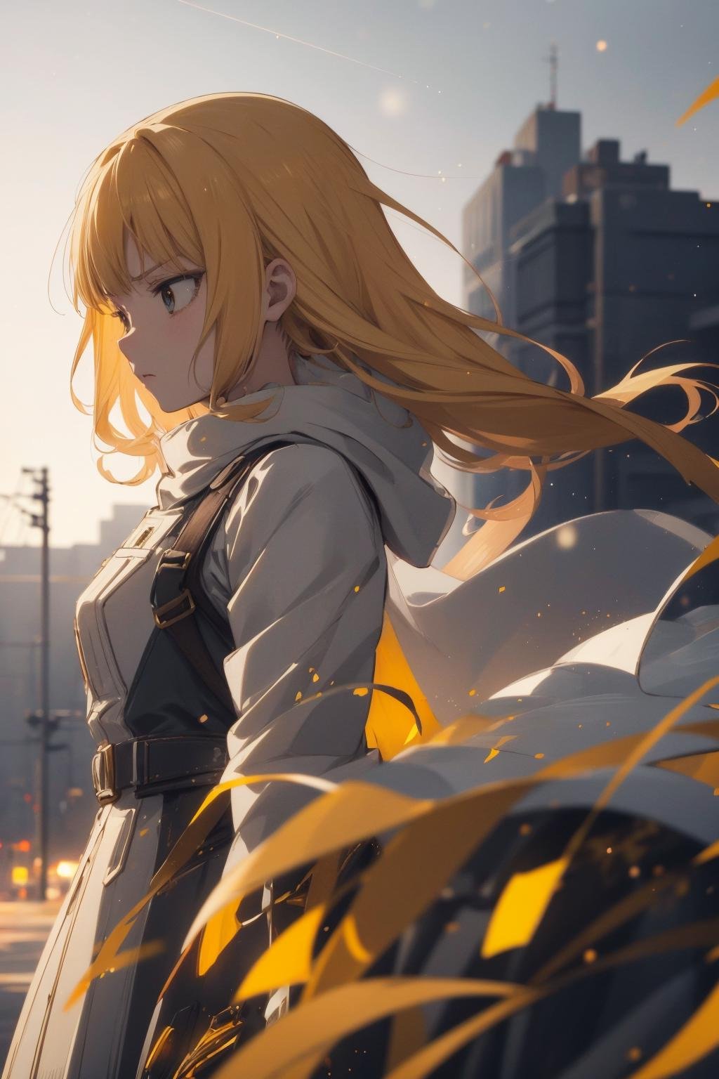 anime opening, (1girl), solo, winter aesthetic in yellow theme atmosphere, (wallpaper style), movie trailer, Omni, cinematic, screencap, still shot, bokeh, depth of field, perception, angry