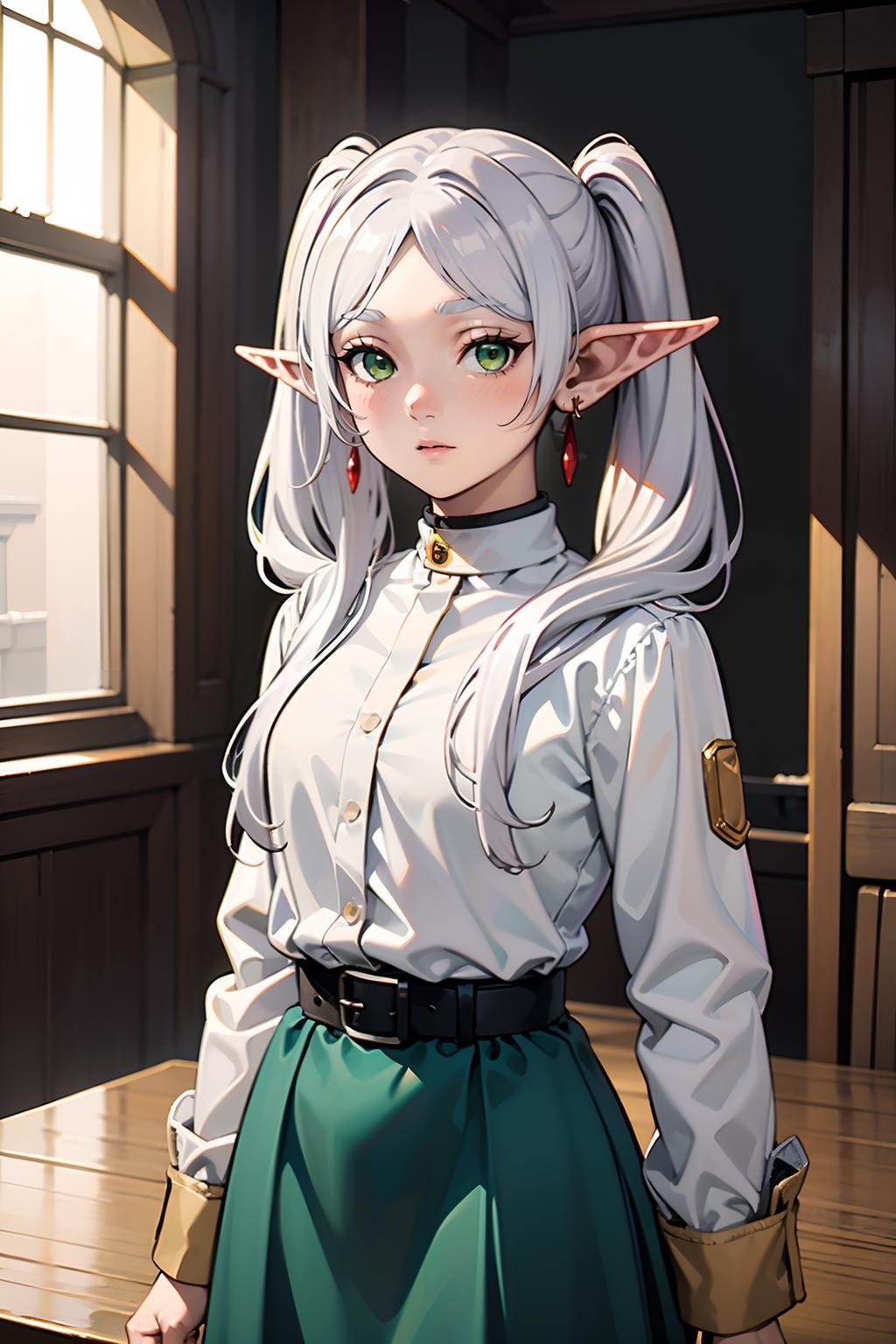 <lora:jingling_009:0.8>,super high resolution,best quality,Photos,4k,ingling,1girl,pointy ears,(green eyes:1.1),solo,twintails,(white hair:1.2),jewelry,long hair,elf,earrings,long sleeves,looking at viewer,bangs,closed mouth,pikkyfrieren,