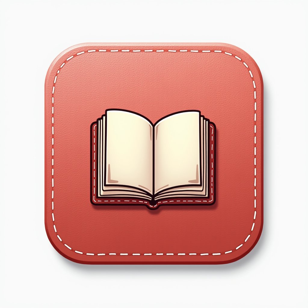 ,APP ICON,leather material,a light red leather square on a white background with a book outline illustration drawn on it,playful and cute cartoon style ，<lora:Colorshow-皮革ICON:1>