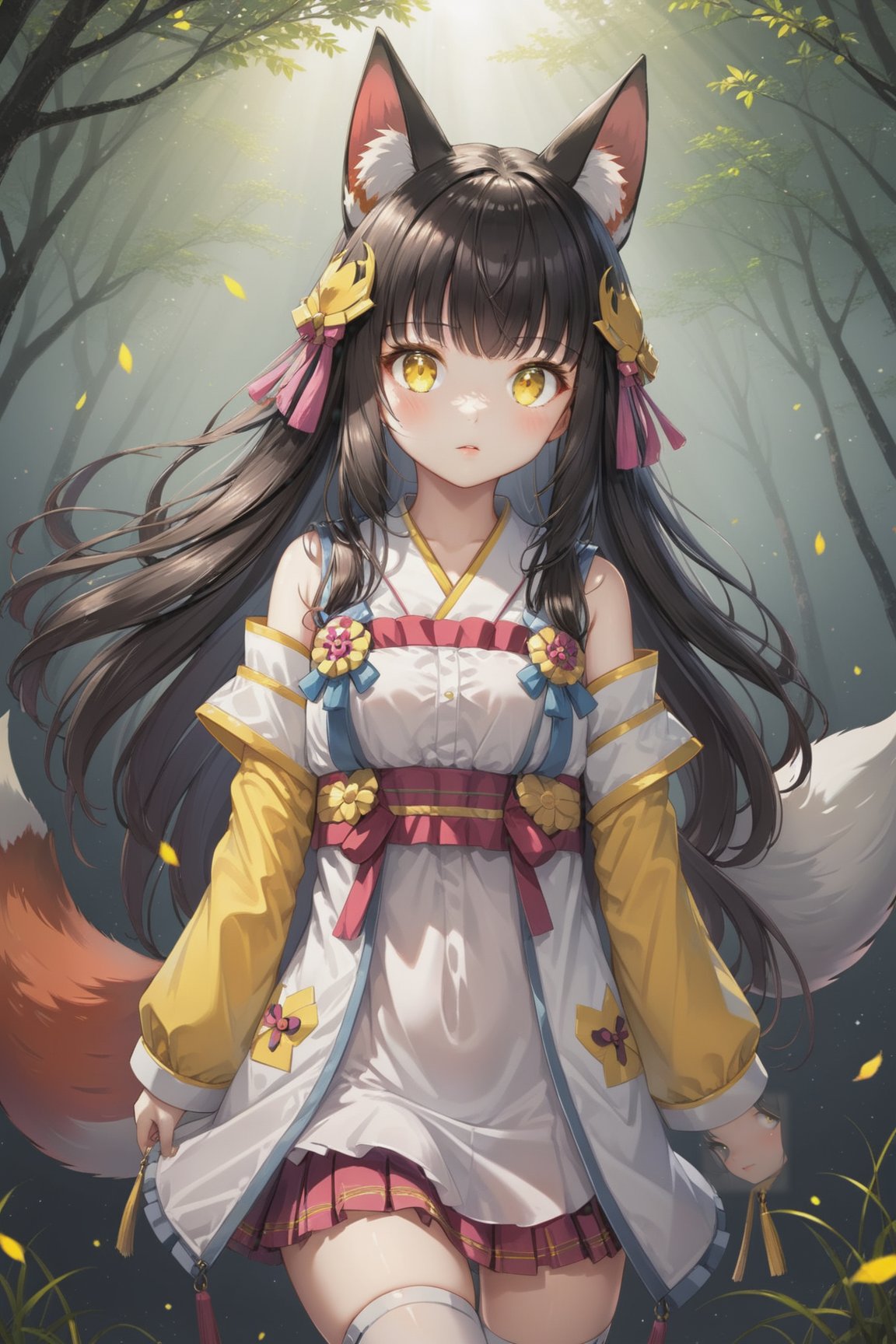 (masterpiece),(best quality),illustration,ultra detailed,hdr,Depth of field,(colorful),[iumu],[Sheya],[Artist chen bin],transparent background,1girl,(loli:1.3),solo,full body,tachi-e,nagato,black_hair,yellow_eyes,fox_ears,fox_tail,