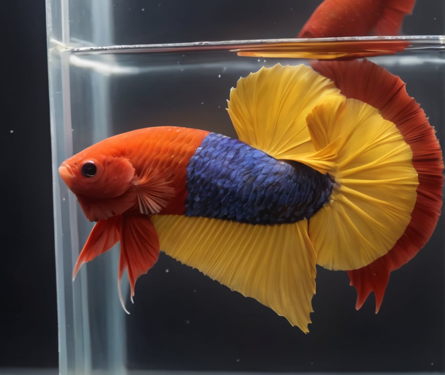 betta hmpk,realistic,animal focus, still life, multicolor, big tail,(best quality,realistic,high quality),, ultra realistic,32k,RAW photo,(high detailed skin:1.2), 8k uhd, dslr, high quality, film grain,water,betta fish,Fish scales are clear and balanced<lora:EMS-419056-EMS:1.000000>, <lora:EMS-283022-EMS:0.500000>