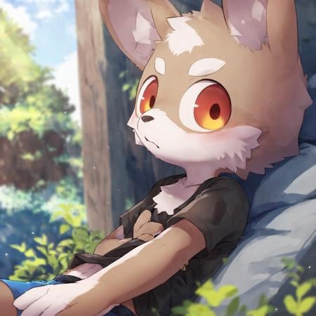 score_9, score_8_up, score_7_up, score_6_up, source_furry, rating_questionable,furry, (young:1.0), boy, pixiv style, (kemono:0.8),BREAKsolo,shirt, shorts, fully clothed,morning,flat chest,animal ears, tail,detailed fur,  fluffy fur, detailed fur texture,detailed hair, transparent hair, hair,white fur,Delicate eyes, beautiful eyes, detailed eyes,hi res, detailed,short hair, hair, black hair,soft light, front light, natural lighting, (photorealistic:0.6),depth of field,(illustration:0.8),BREAKkoogami<lora:koogami-000009:0.8:lbw=0,0,0,1,1,1,1,1,1,0,0,0>