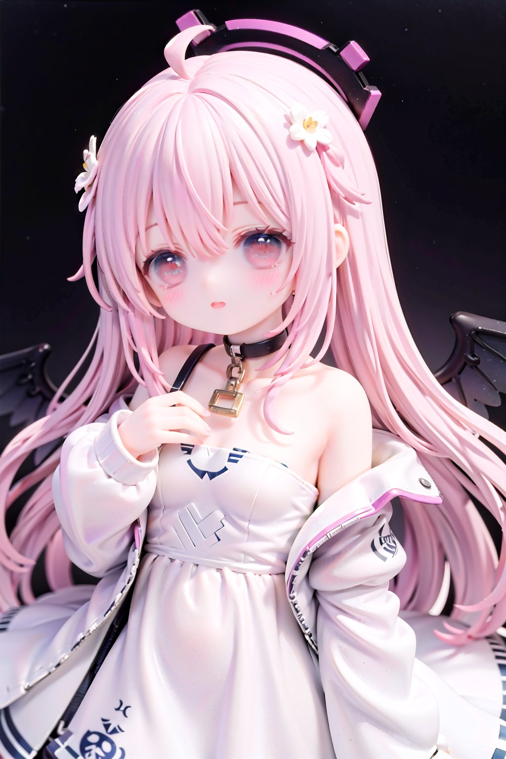 (very long hair,cowboy shot:1), (207052,207052,207052:1), 1girl, mika (blue archive), pink hair, solo, wings, halo, dress, long hair, hair ornament, smile, flower, scrunchie, white dress, looking at viewer, wrist scrunchie, wh 1girl, halo, wings, long hair, ahoge, white background, open jacket, jacket, looking at viewer, barefoot, bangs, hair ornament, choker, blush, parted lips, bare shoulders, white jacket, simple background, off shoulder, feathered wings, collarbone, black choker, hairclip, very long hair, hair between eyes, medium breasts ite wings, hair flower, blush, sleeveless, yellow eyes, sleeveless dress, feathered wings, angel wings, hand on own chest, bangs, low wings, 1girl, solo, open jacket, holding, jacket, can, white jacket, long hair, looking at viewer, wings, holding can, closed mouth, bangs, halo, hair between eyes, hair ornament, off shoulder, upper body, choker, blush, bare shoulders, black choker, collarbone, feathered wings, white wings, ahoge, hand up