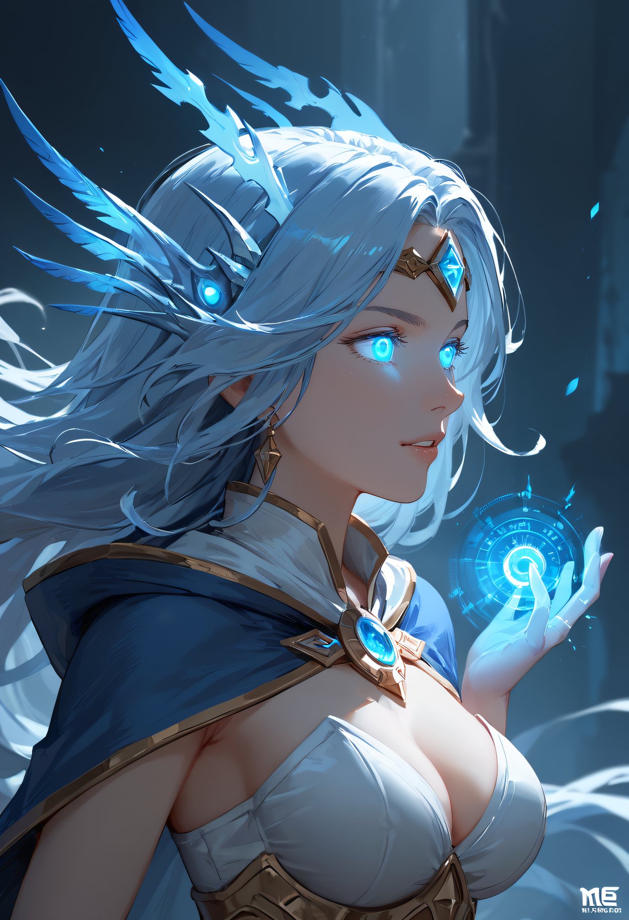 score_9, score_8_up, score_7_up, BREAK masterpiece, high detail, ArsMJStyle, dnddarkestfantasy, female mage, glowing eyes, magic, closeup, BREAK, highest definition, HD32K, wallpaper, hyperdetailed, concept art