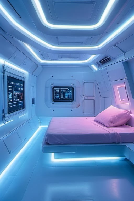 room,neon lights, bed, pillow, YZLS