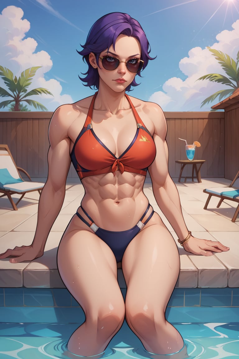 score_9, score_8_up, score_7_up, BREAK, 1girl, solo, breasts,  <lora:athenabl-guy-PONYv1:.85>, athenabl, swimsuit, outdoors, pool, sitting, toned, sunglasses, 