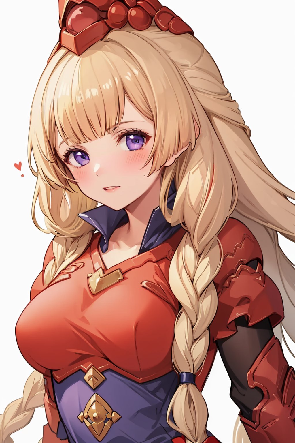 masterpiece,best quality, highly detailed, athena (granblue fantasy),1girl,solo,looking at viewer,twin braids,large breasts,blush,<lora:athena_(granblue_fantasy):1>,simple background,white background