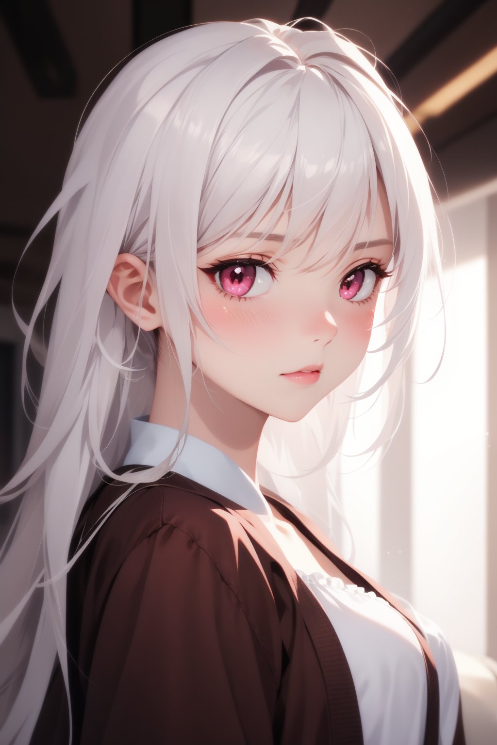 1girl, white hair, pink eyes, blush, looking at viewer,