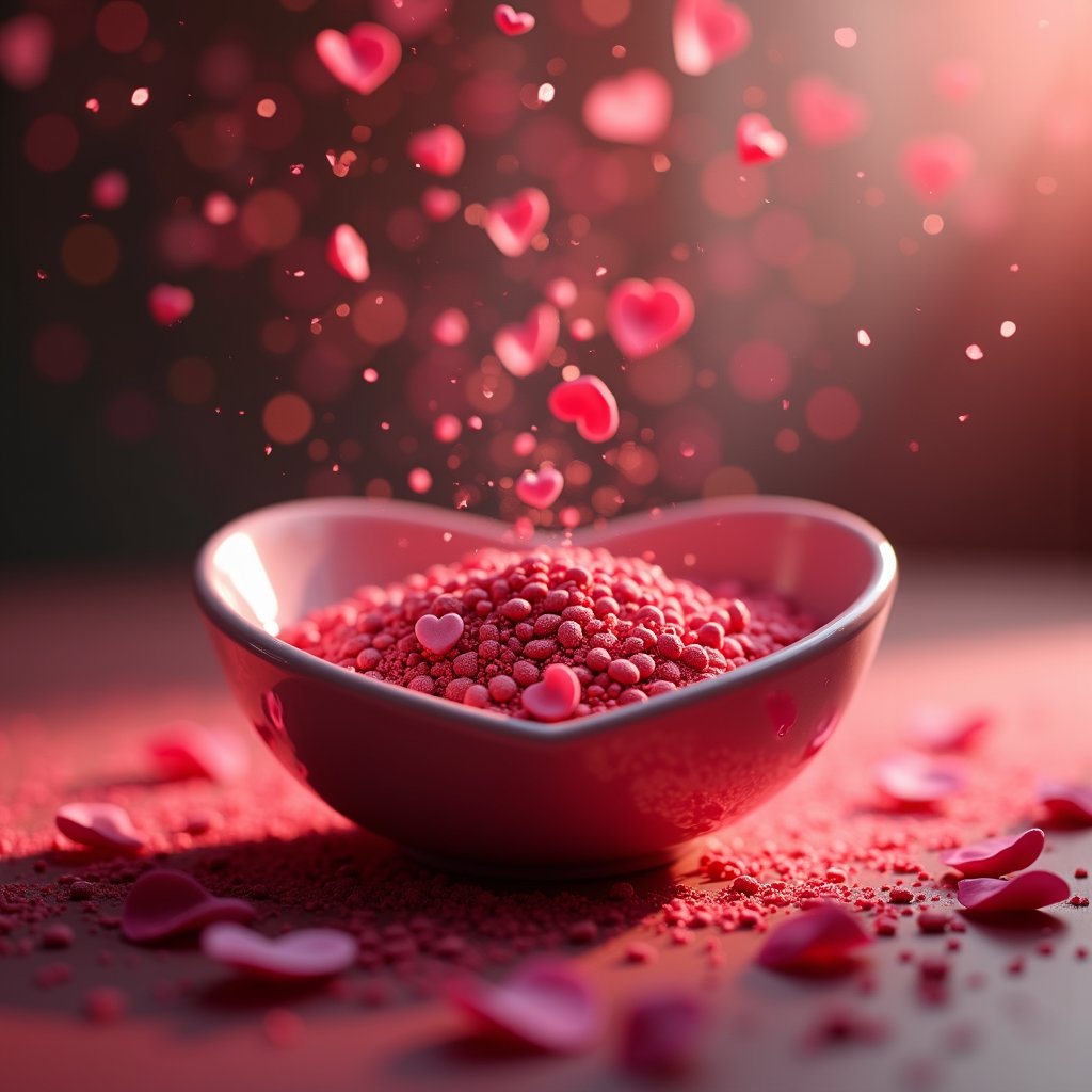 there is a heart shaped bowl filled with pink sprinkles,behance. polished,heart effects,falling hearts,falling red petals,romanticist,falling in love,heart,several hearts,bokeh photography,hearts symbol,falling flower petals,magic heart,anatomically correct heart,red gems scattered **** dust,rose petals,istock,stream of love and happiness,romantic simple path traced,(heart),hearts,many hearts,bokeh photograph,love is begin of all,istockphoto,pinterest and shutterstock,photo of,an epic love affair with doubt,bokeh color background,falling petals,bokeh. brian spilner,tiny crimson petals falling,on a canva,