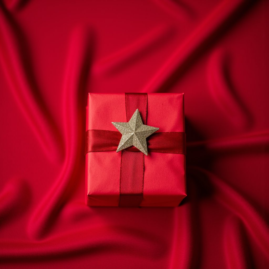 there is a small gift box with a red ribbon and a star decoration,presents,gifts,red cloth background,giving gifts to people,christmas,bokeh color background,wrapped thermal background,behance. polished,dressed in red paper bags,red background photorealistic,unsplash transparent,holding gift,glittering multiversal ornaments,plain red background,photo taken with ektachrome,photo taken with nikon d 7 5 0,photo taken with nikon d750,decorations,fujifilm x - t 4,top selection on unsplash,white studio background,fujifilm x - t 3 0,sony a 7 iii,sony a7iii,bokeh background,glittering silver ornaments,large bokeh elements,deep red background,dark red background,plain studio background,red and green tones,istockphoto,