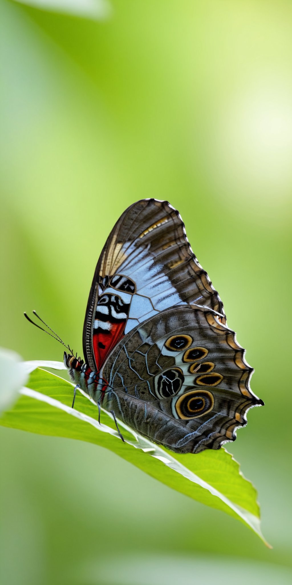 Owl butterfly,sitting,forest,early morning,soft sunlight,no artist,hyperrealistic,photography,highly detailed,natural colors,DSLR,4K,ultra-high-definition,focus,<lora:HMSG微距蝴蝶XL-000010:1>,