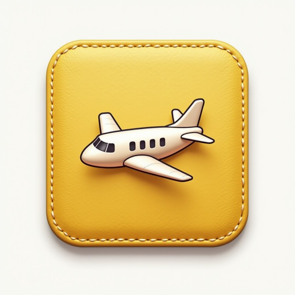 ,APP ICON,leather material,a light yellow leather square on a white background with a airplane outline illustration drawn on it,playful and cute cartoon style <lora:Colorshow-皮革ICON:1>