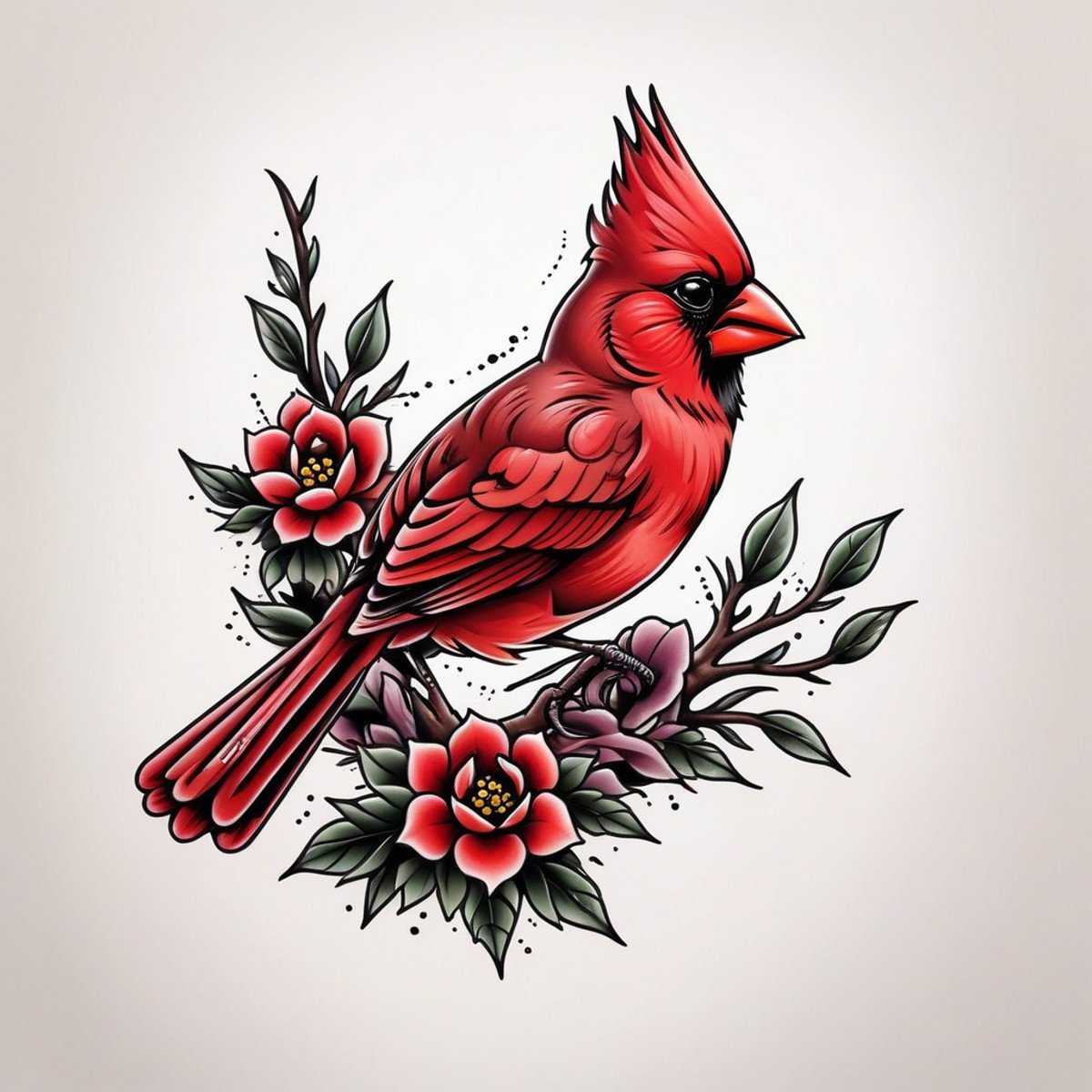 <lora:Traditional_Tattoos:0.65> cardinal in style of tr4dt4t, traditional tattoo, white background, 