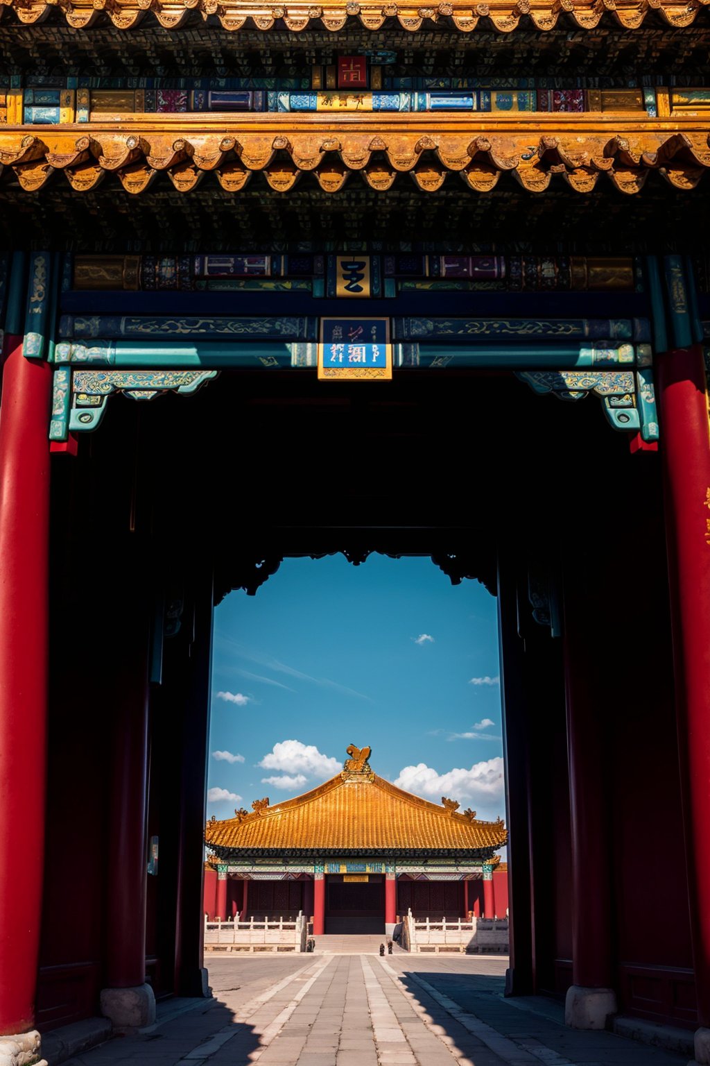 <lora:故宫 (5):0.8>,gugong,sky,cloud,sky,blue sky,scenery,East Asian architecture,architecture,Forbidden City,road,8K,photography Wilight W resolution,<lora:shou-v50:0.5>,