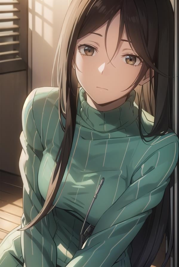 namieyagiri, <lora:namie yagiri s1-lora-nochekaiser:1>,namie yagiri, long hair, black hair, (brown eyes:1.3), (swept bangs:1.5),BREAK sweater, turtleneck, green sweater,BREAK outdoors, city, night, sky, starry sky, moon,BREAK looking at viewer, (cowboy shot:1.5),BREAK <lyco:GoodHands-beta2:1>, (masterpiece:1.2), best quality, high resolution, unity 8k wallpaper, (illustration:0.8), (beautiful detailed eyes:1.6), extremely detailed face, perfect lighting, extremely detailed CG, (perfect hands, perfect anatomy),