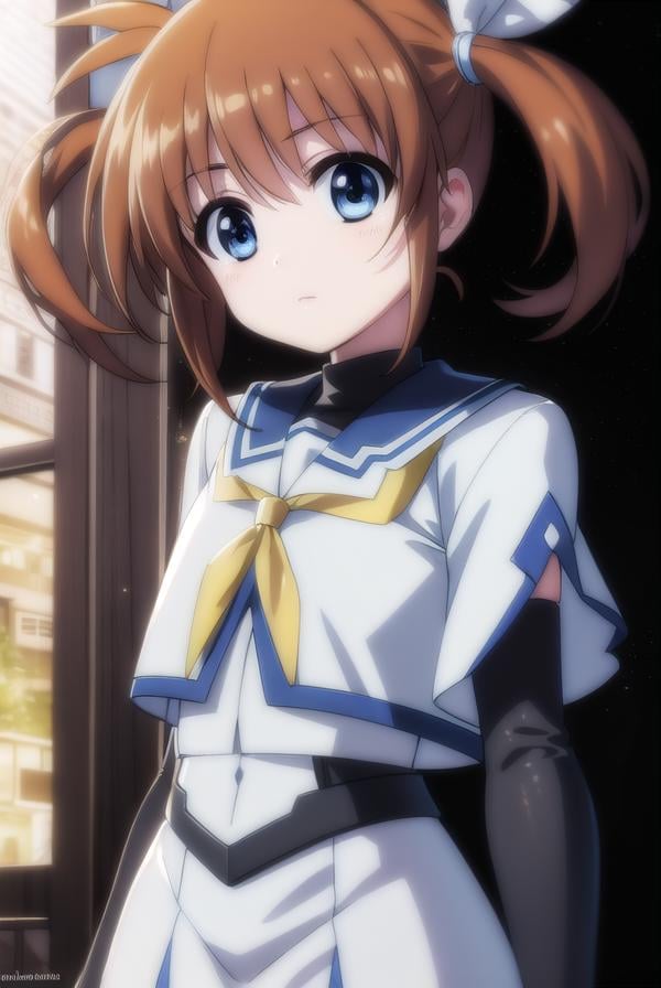 nanohatakamachi, <lora:nanoha takamachi movie2-lora-nochekaiser:1>,nanoha takamachi, takamachi nanoha, brown hair, twintails, blue eyes,BREAK gloves, long sleeves, wings, fingerless gloves, magical girl, winged footwear,BREAK outdoors, city, night, starry sky,BREAK looking at viewer, (cowboy shot:1.5),BREAK <lyco:GoodHands-beta2:1>, (masterpiece:1.2), best quality, high resolution, unity 8k wallpaper, (illustration:0.8), (beautiful detailed eyes:1.6), extremely detailed face, perfect lighting, extremely detailed CG, (perfect hands, perfect anatomy),