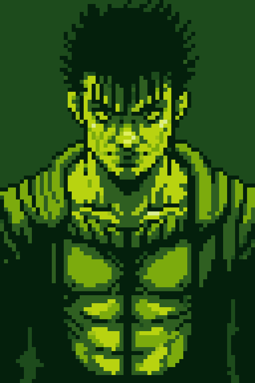 1boy, guts (berserk), upperbody,  green theme, limited color, gb_palette <lora:Gameboy Palette Style:0.6>