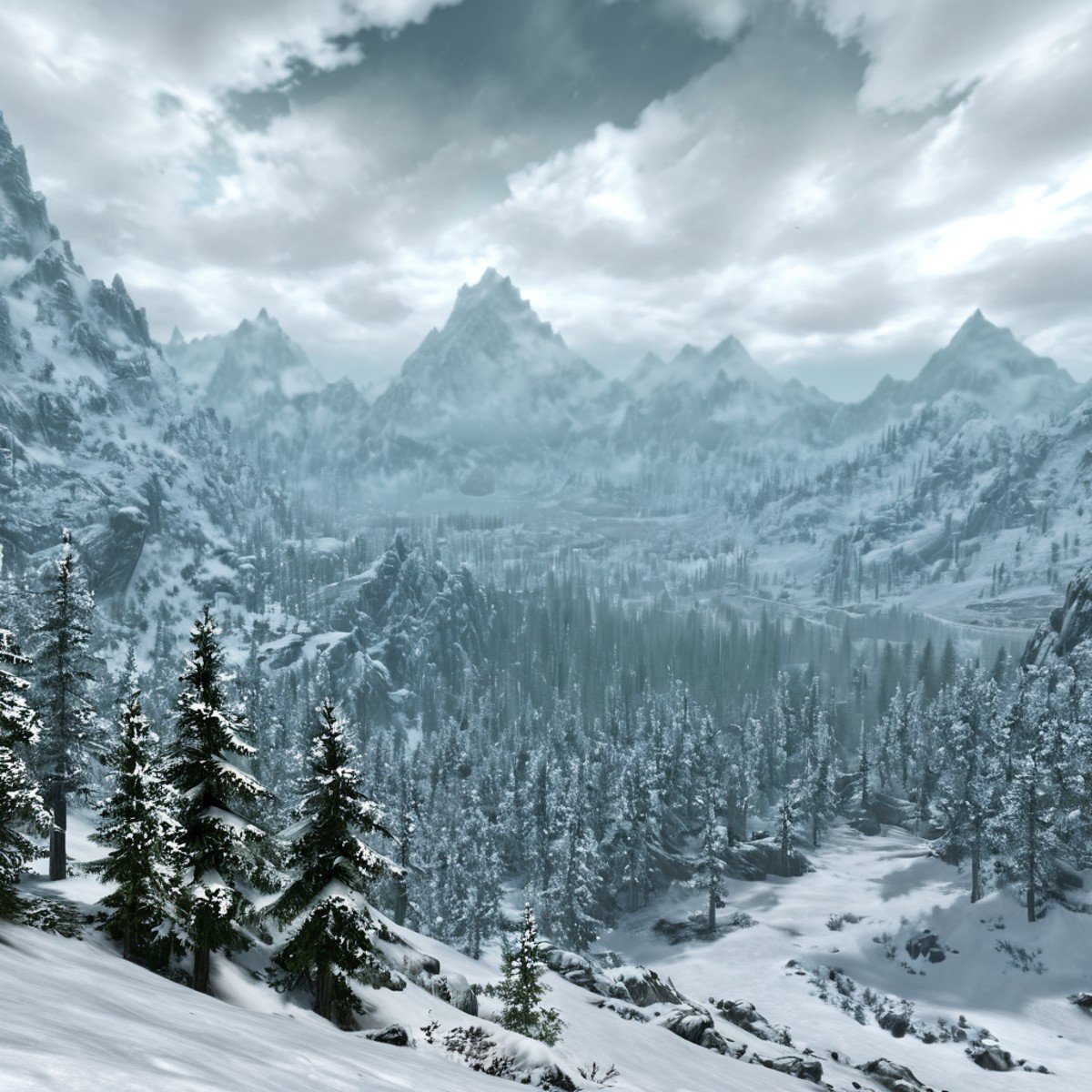 Masterpiece,absurd resolution,8k,high resolution, <lora:SkyrimLandscapes:0.8>,skyrimlandscapes, scenery, no humans, outdoors, tree, sky, cloud, nature, mountain, snow, forest, cloudy sky, pine tree, landscape