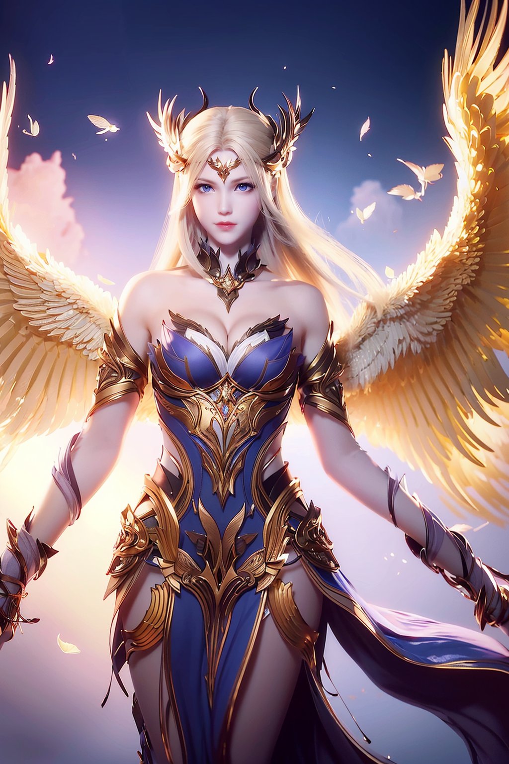 <lora:qianrenxue_v1:0.6>,douluo\(xue\),1girl,solo,chinese dress,golden wings,multiple wings