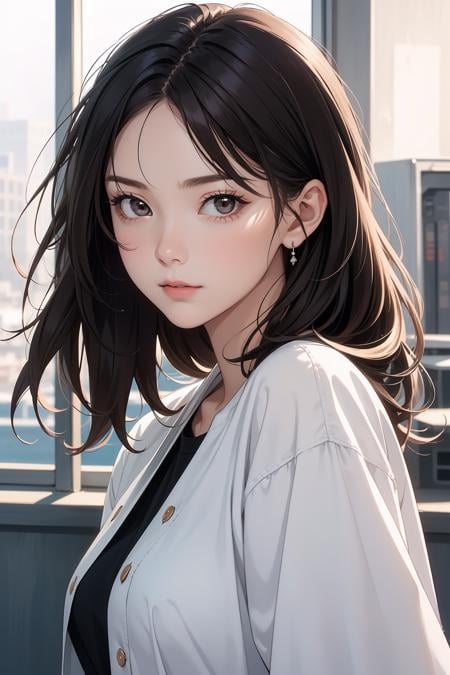 1girl, upper body, (masterpiece, best quality), RAW photo, 16k wallpaper, extremely detailed CG, amazing, ultra detailed, hyperrealistic, official art, High quality texture, incredibly absurdres, highres, 18 years old, cute girl, beautiful face, detailed dark brown eyes, epiCPhoto