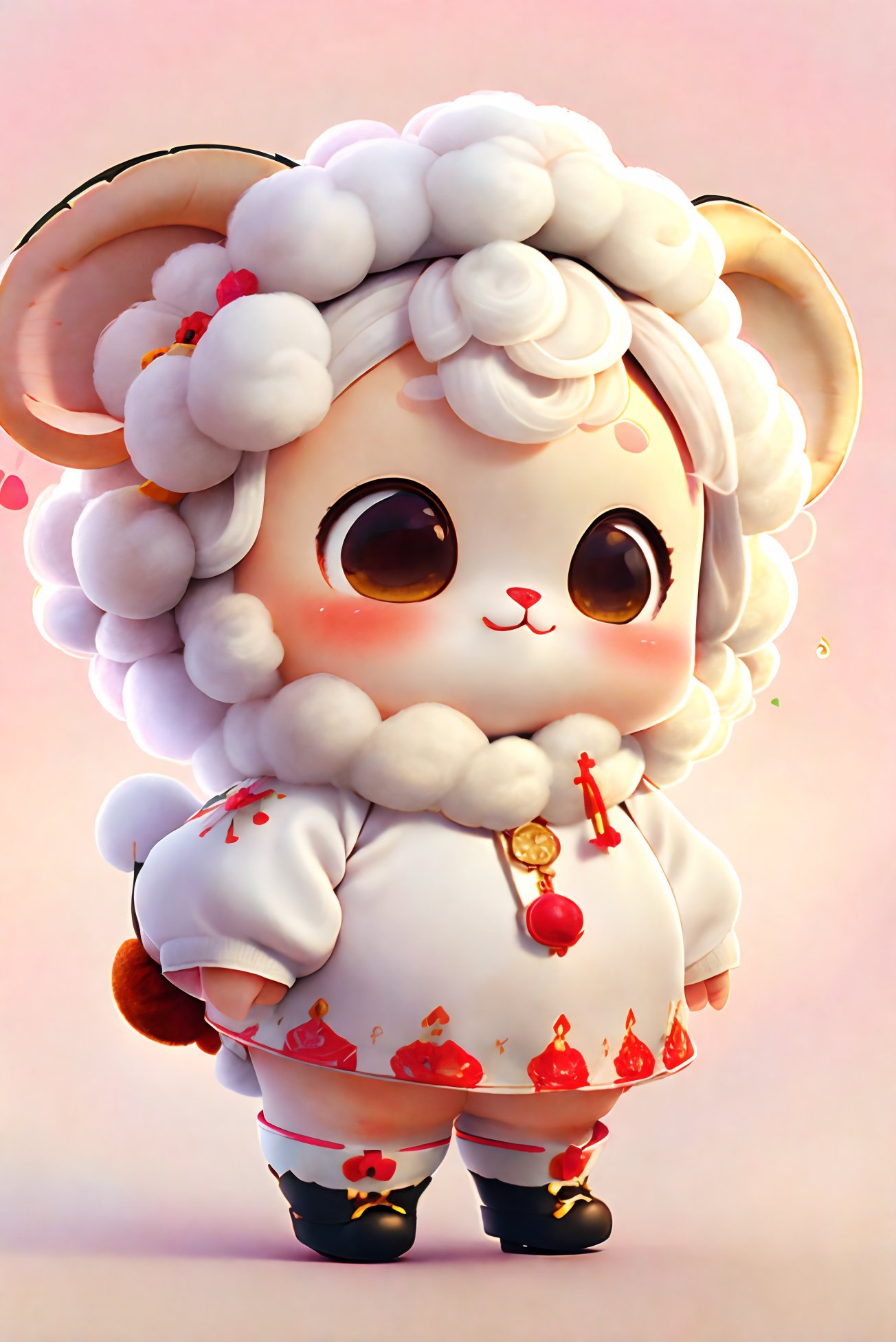 Masterpiece, best quality, character design,three views,front view,side view,back view,chibi,cute,simple background, high resolution, a super cute lamb, fat face, white fluff, blush, eye hair, triangular nose, three-tooth, side view,back view,chibi,cute character, chibi,cute,simple background